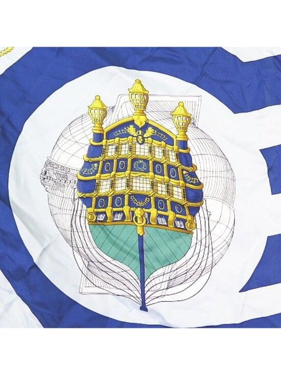Hermes Carre 90 Chateaux D'arriere Silk Scarf Blue